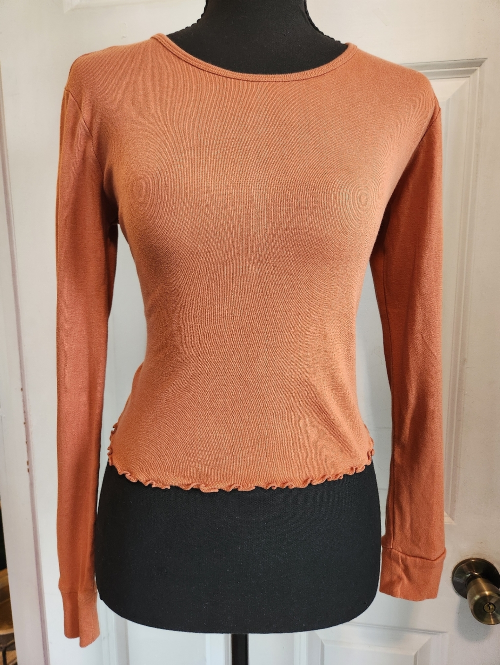 Forever 21 Rust Ribbed Long-Sleeve Crop Top